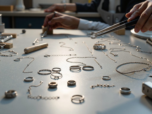 现代化工厂车间内部，工人正在操作精密设备制作饰品，整洁明亮的工作环境，展示公司生产实力